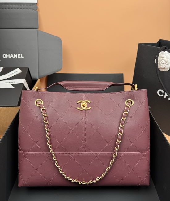 Chanel Hobo Shopping Bag Quilted Burgundy Calfskin 5634