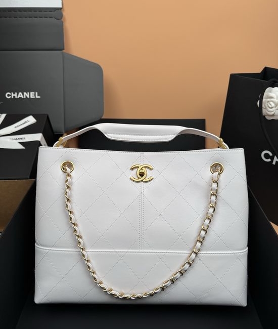 Chanel Hobo Shopping Bag Quilted White Calfskin 5634
