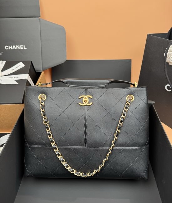 Chanel Hobo Shopping Bag Quilted Black Calfskin 5634
