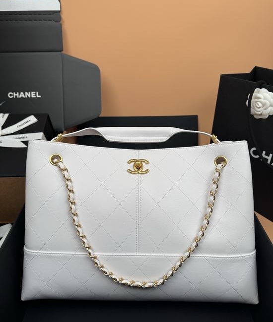 Chanel Hobo Shopping Bag Quilted White Calfskin 5657