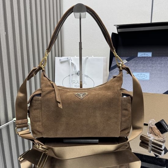 Prada Nylon and Suede Explorer Shoulder Bag 1BC264