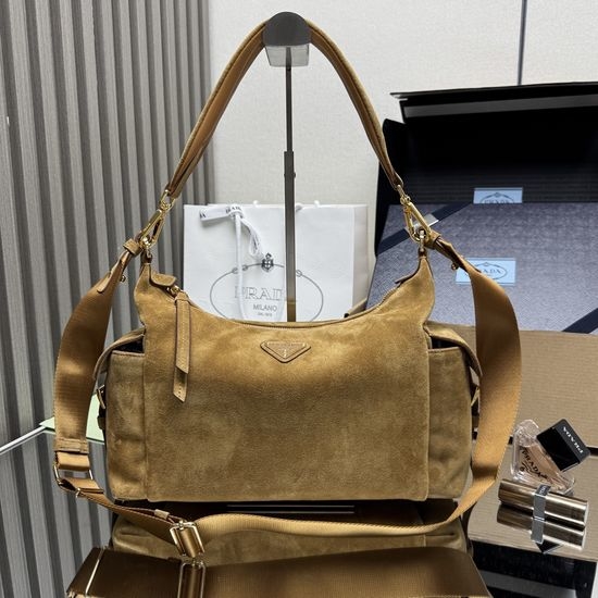 Prada Nylon and Suede Explorer Shoulder Bag 1BC264