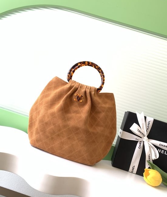 Chanel Suede Tortoiseshell Handle Large Bag AS6010