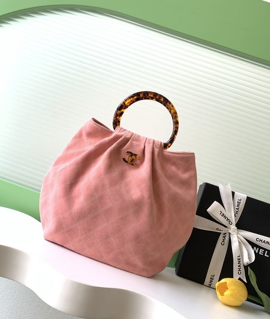 Chanel Suede Tortoiseshell Handle Large Bag AS6010