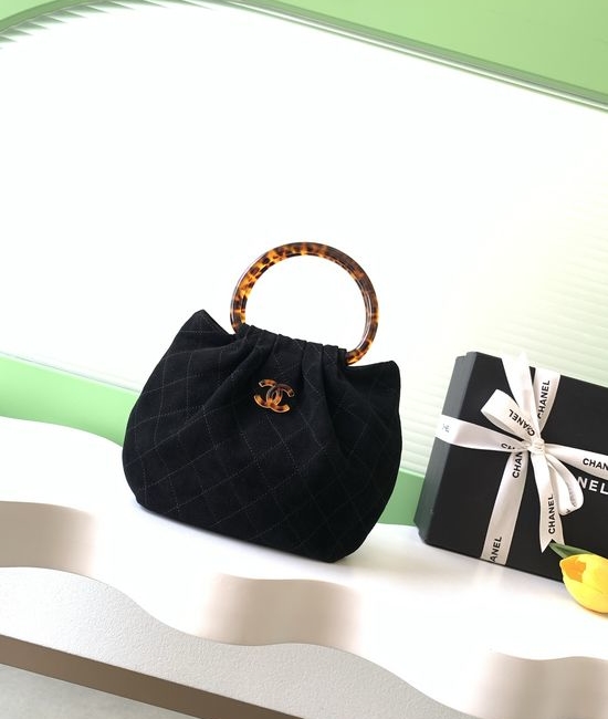 Chanel Suede Tortoiseshell Handle Medium Bag AS6022