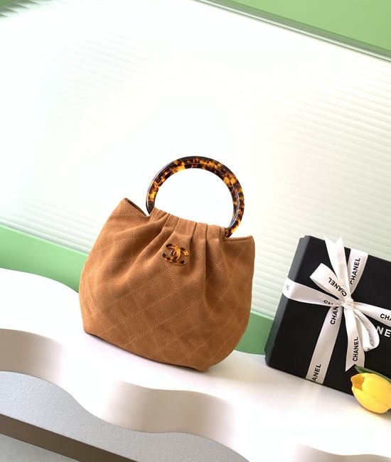 Chanel Suede Tortoiseshell Handle Medium Bag AS6022