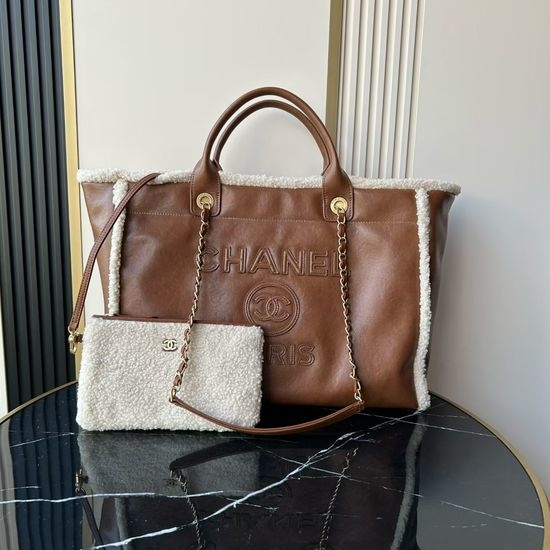 Chanel Classic Travel Tote Bag Calfskin Wool Blend 66941