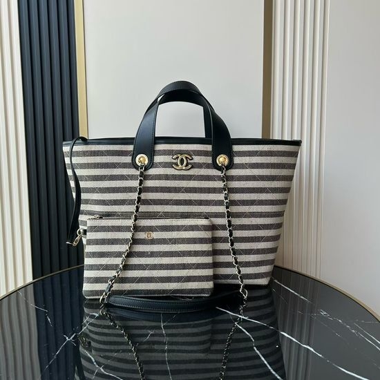 Chanel Beach Linen Striped Shopping Tote AS6007