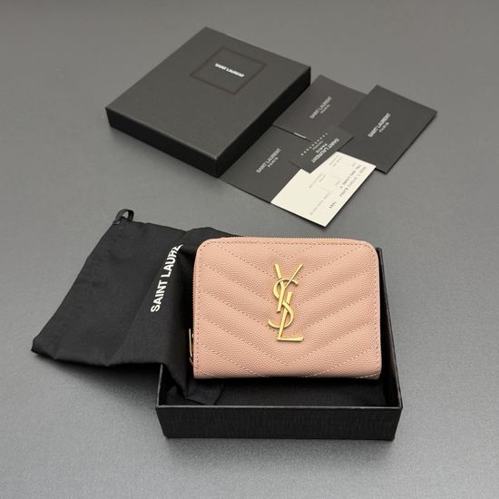 Yves Saint Laurent YSL Matelasse Small Grain Embossed Leather Zip Wallet 403723