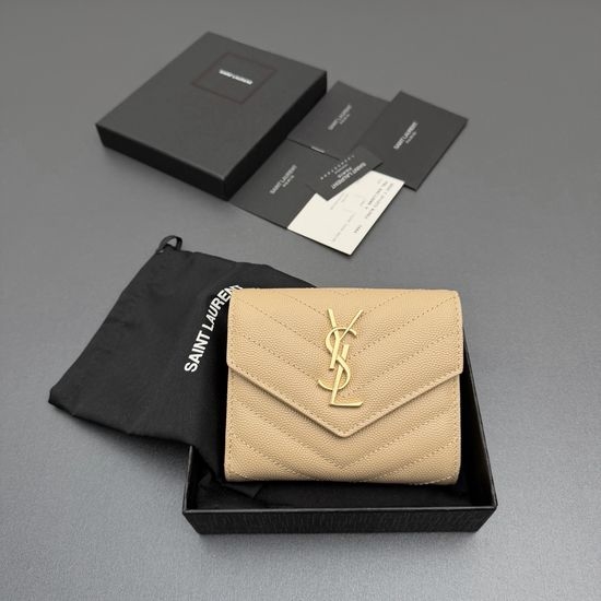 Yves Saint Laurent YSL Matelasse Grain Leather Tri-fold Wallet 403943