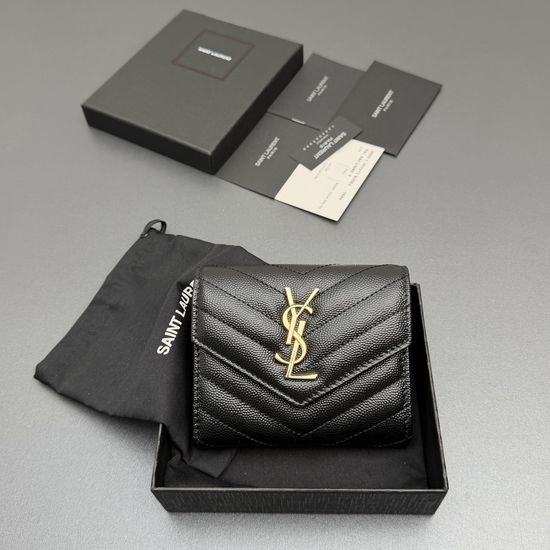 Yves Saint Laurent YSL Matelasse Grain Leather Tri-fold Wallet 403943