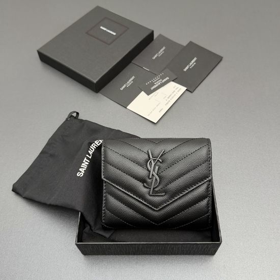 Yves Saint Laurent YSL Matelasse Grain Leather Tri-Fold Wallet 403943