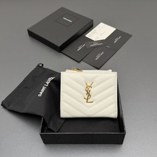 Yves Saint Laurent YSL Matelasse Grain Embossed Leather Zip Bi-fold Wallet 517045
