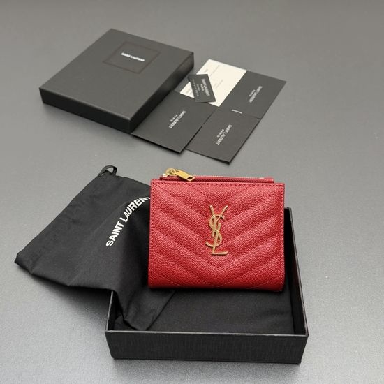 Yves Saint Laurent YSL Matelasse Grain Embossed Leather Zip Bi-fold Wallet 575879