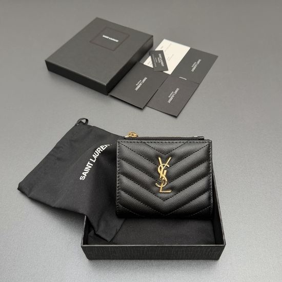 Yves Saint Laurent YSL Matelasse Grain Leather Zip Wallet 575879