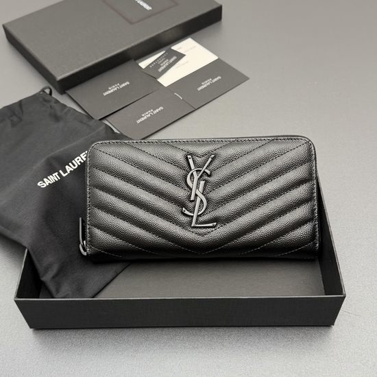 Yves Saint Laurent YSL Matelasse Grained Leather Zip Wallet 358094