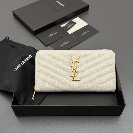 Yves Saint Laurent YSL Matelasse Grained Leather Zip Wallet 358094