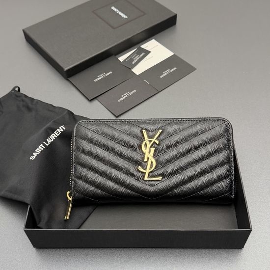 Yves Saint Laurent YSL Matelasse Grained Leather Zip Wallet 358094