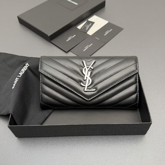 Yves Saint Laurent YSL Matelasse Grain Leather Flap Wallet 372264 437469