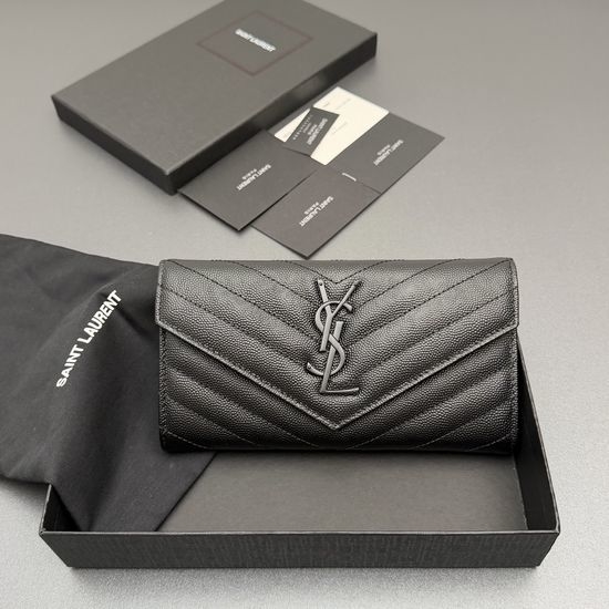 Yves Saint Laurent YSL Matelasse Grain Leather Flap Wallet 372264 437469