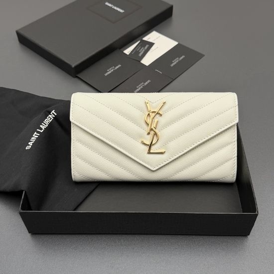 Yves Saint Laurent YSL Matelasse Grain Leather Flap Wallet 372264 437469