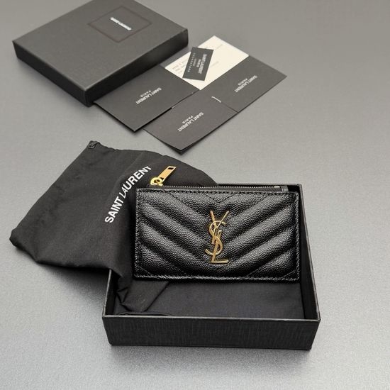 Yves Saint Laurent YSL Matelasse Leather Zip Card Holder 607915