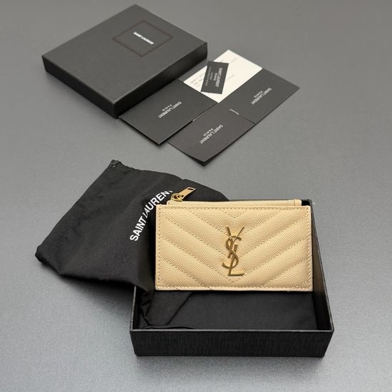 Yves Saint Laurent YSL Matelasse Grain Leather Zip Card Holder 607915