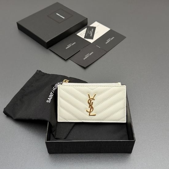 Yves Saint Laurent YSL Matelasse Grain Leather Zip Card Holder 607915