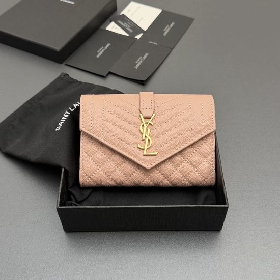 Yves Saint Laurent YSL Matelasse Short Grain Leather Envelope Wallet 651026