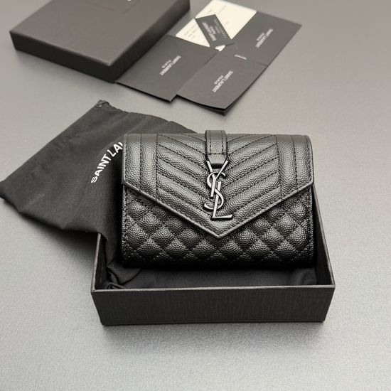 Yves Saint Laurent YSL Matelasse Short Grain Leather Envelope Wallet 651026