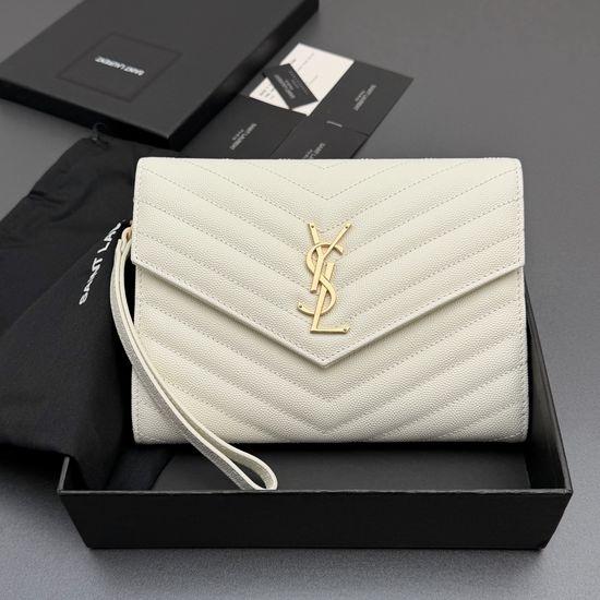 Yves Saint Laurent YSL Matelasse Quilted Grain Leather Clutch 617662