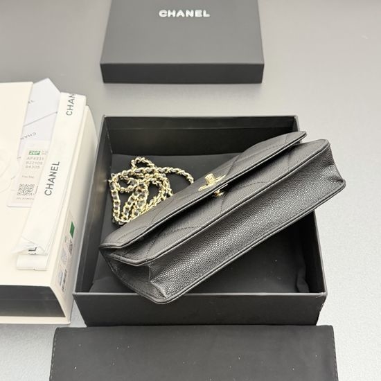 Chanel WOC Large Quilted Chain Bag Black Gold AP4931