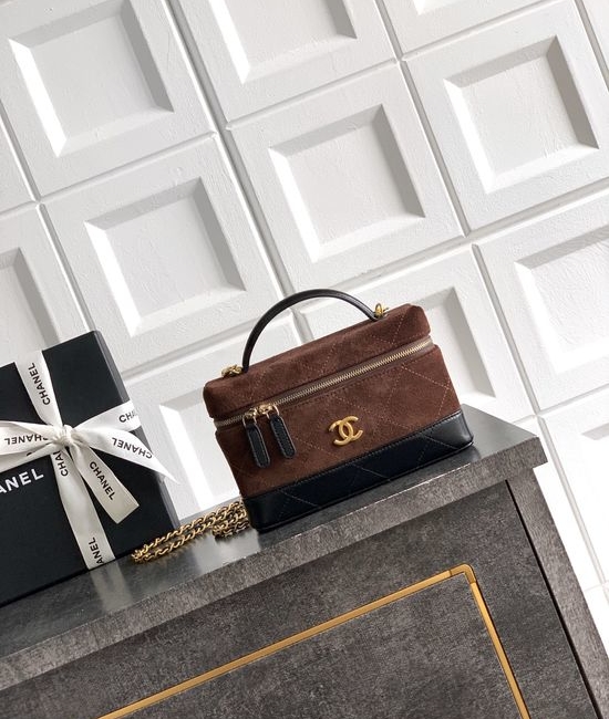 Chanel Lunch Bag Suede Stitch Coffee 5186