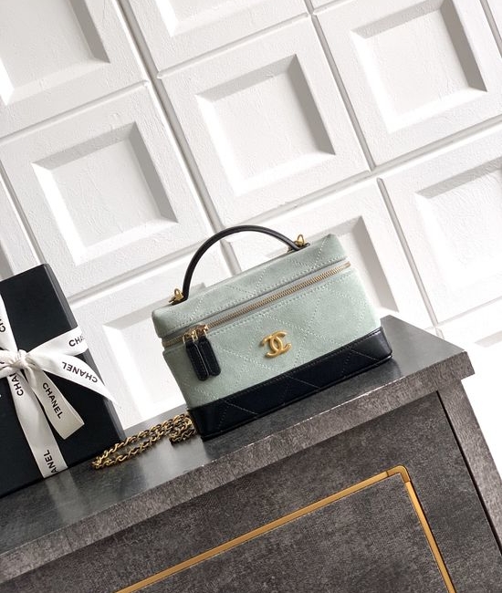 Chanel Lunch Bag Suede Stitch Dusty Blue 5186