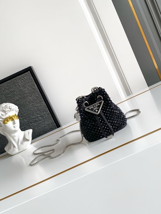 Prada Crystal Mini Satin Bucket Bag 1NR016