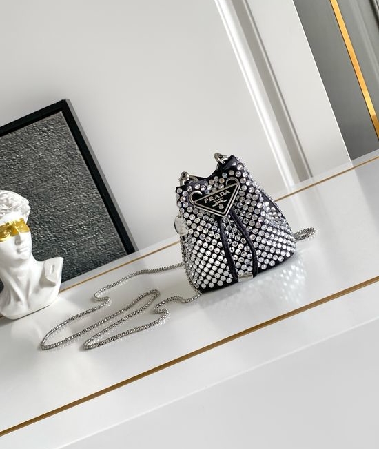 Prada Crystal Mini Satin Bucket Bag 1NR016