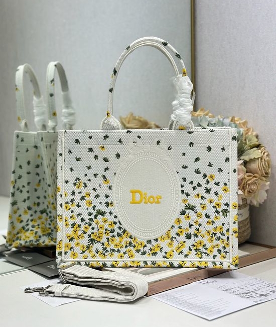 Christian Dior CD Book Tote Yellow Green Medium 1286