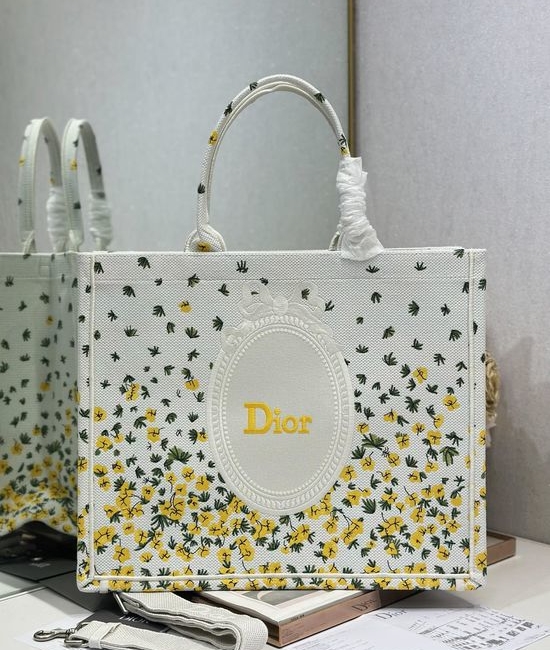 Christian Dior CD Book Tote Yellow Green Striped 1286