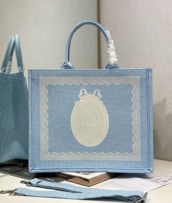 Christian Dior CD Book Tote Sky Blue Striped 1286