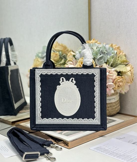 Christian Dior CD Mini Book Tote Black Blue 7166