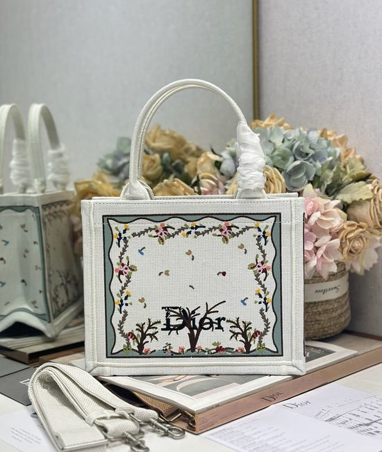 Christian Dior CD Mini Book Tote White Coffee 7165