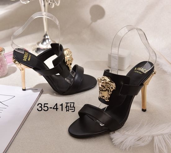 Versace High Heel Slide Sandals Full Sheepskin Lined Cowhide Upper