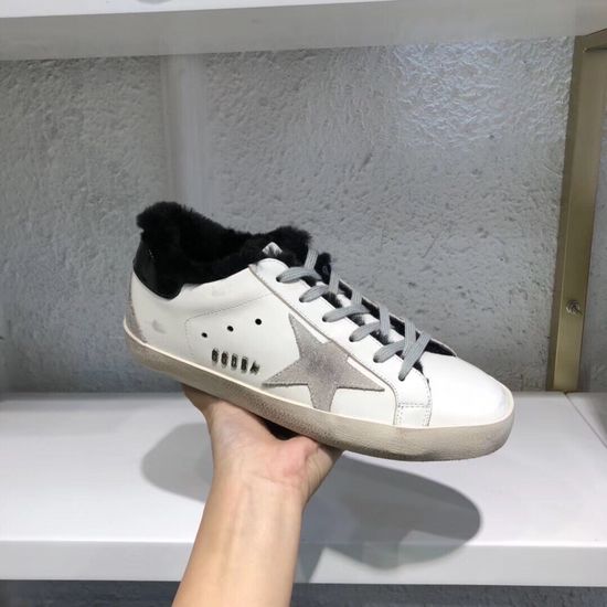 Golden Goose Wool Lined Distressed Leather Casual Sneakers With Latex Insole