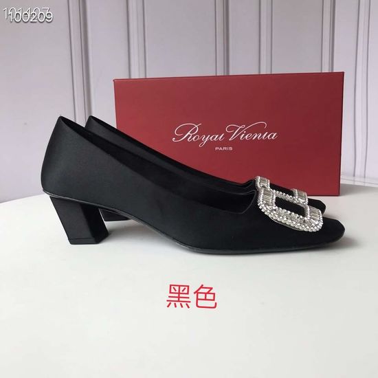Roger Viver Satin Mid Heel Shoes with Rhinestone Buckle Leather Sole