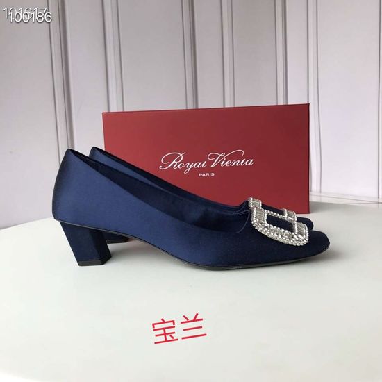 Roger Viver Satin Mid Heel Shoes with Rhinestone Buckle Leather Sole