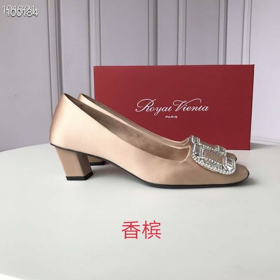 Roger Viver Satin Mid Heel Shoes with Rhinestone Buckle Leather Sole