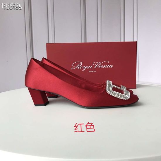 Roger Viver Satin Mid Heel Shoes with Rhinestone Buckle Leather Sole
