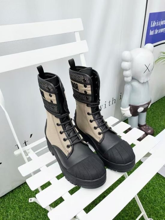 Christian Dior Leather Mid-top Combat Boots with Stitching Detail