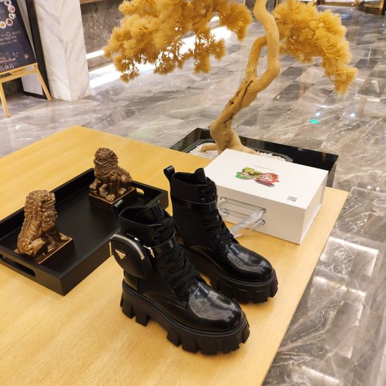 Prada Lightweight Platform Lace-up Combat Boots with Removable Pocket