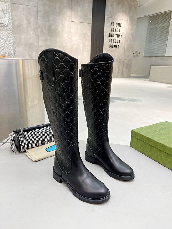 Gucci Embossed Leather Tall Boots Classic Comfortable Stylish
